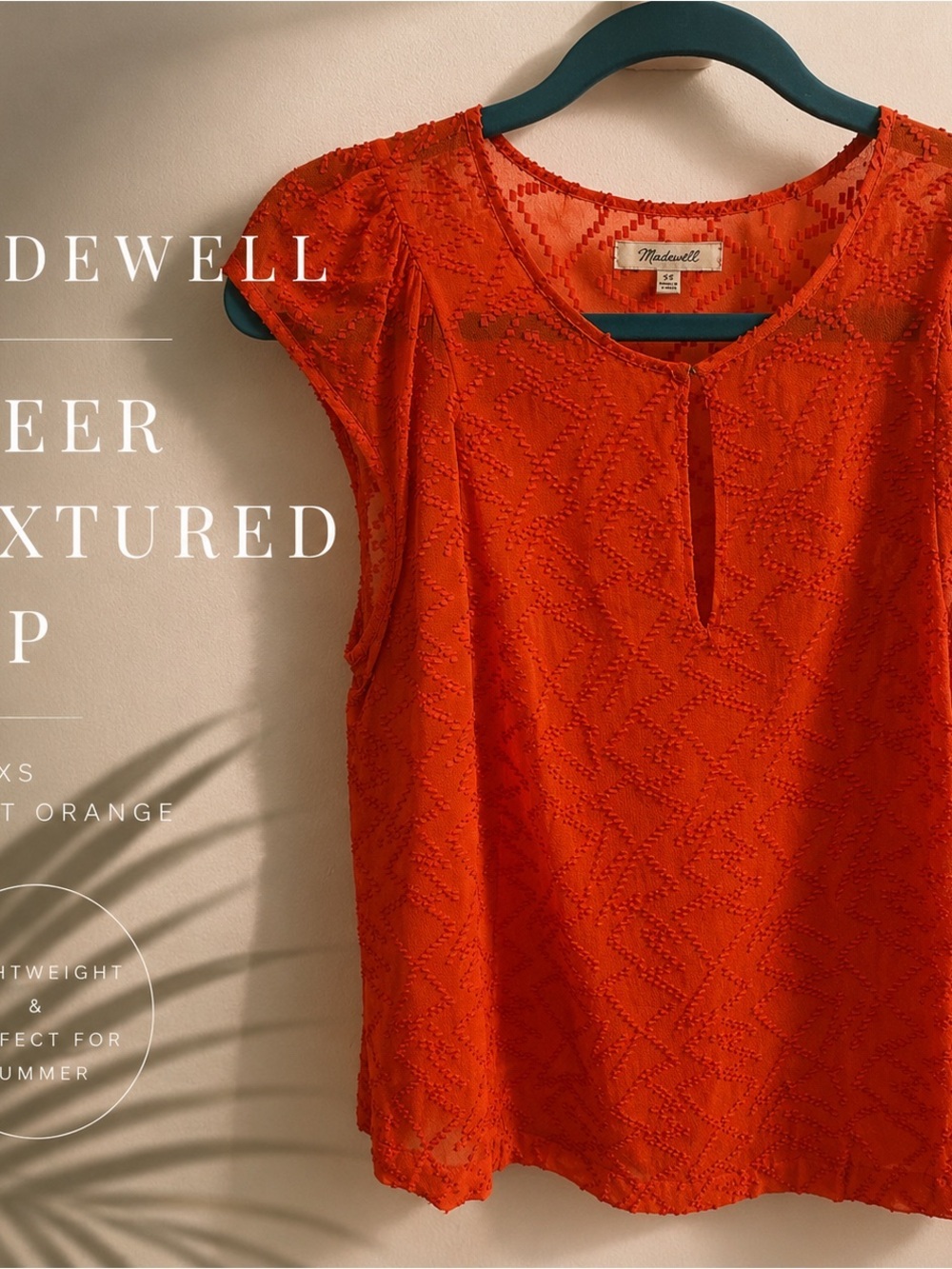 Madewell Orange Textured Cap-Sleeve Blouse